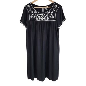 Old Navy Dress Size Large Shift Tunic Embroidered Black White Boho Peasant Flowy